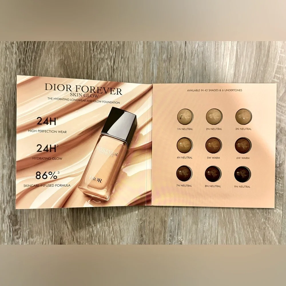 Dior Forever Skin Glow 24H Hydrating Foundation Sample Card 9 Shades 9 x 0.5 ml